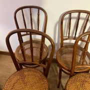 Set of 4 vintage Fischel bistro chairs in curved wood and cane