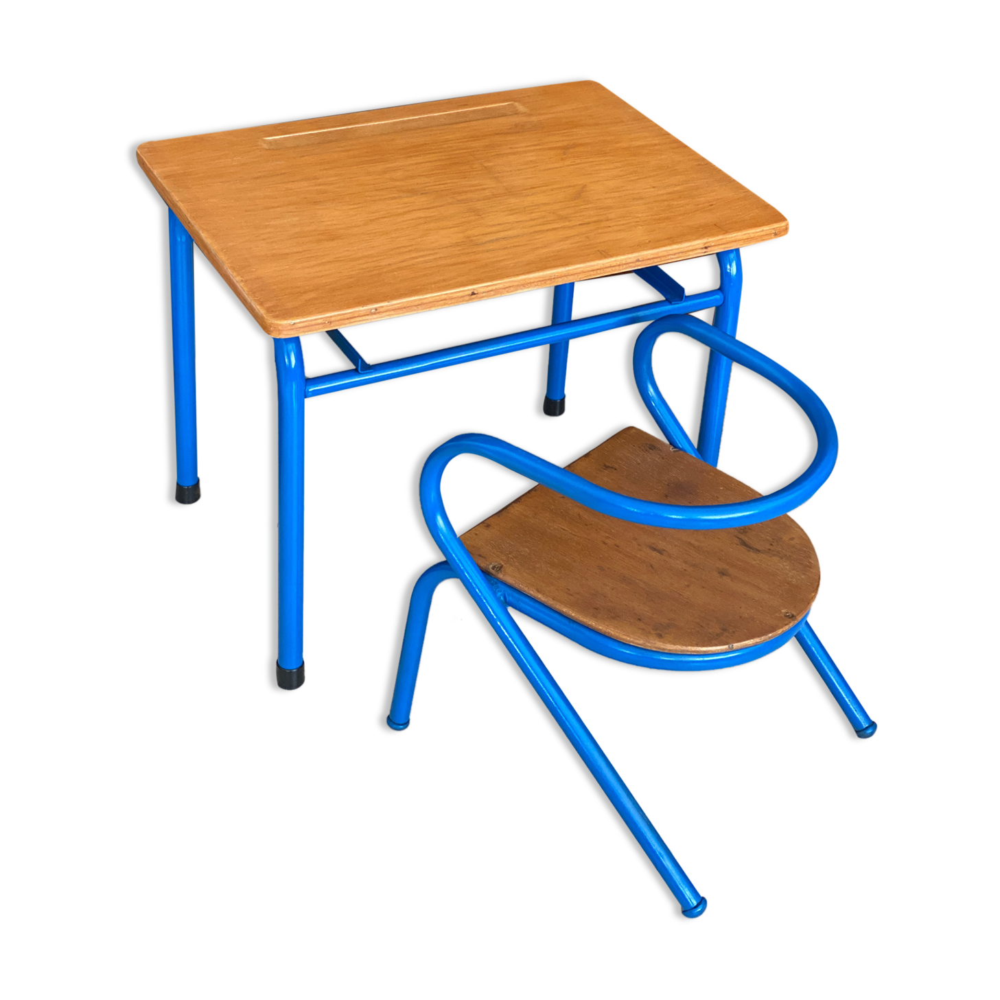 Blue desk and school chair set  design Jacques Hitier