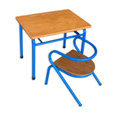 Ensemble bureau et chaise d’écolier bleu  design Jacques Hitier