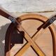 6 vintage 1960s wooden bistro chairs with camel faux leather.