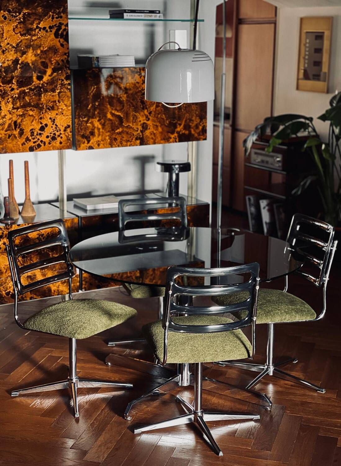 Set of 4 vintage swivel chairs in chrome steel – 1970s NAMCO