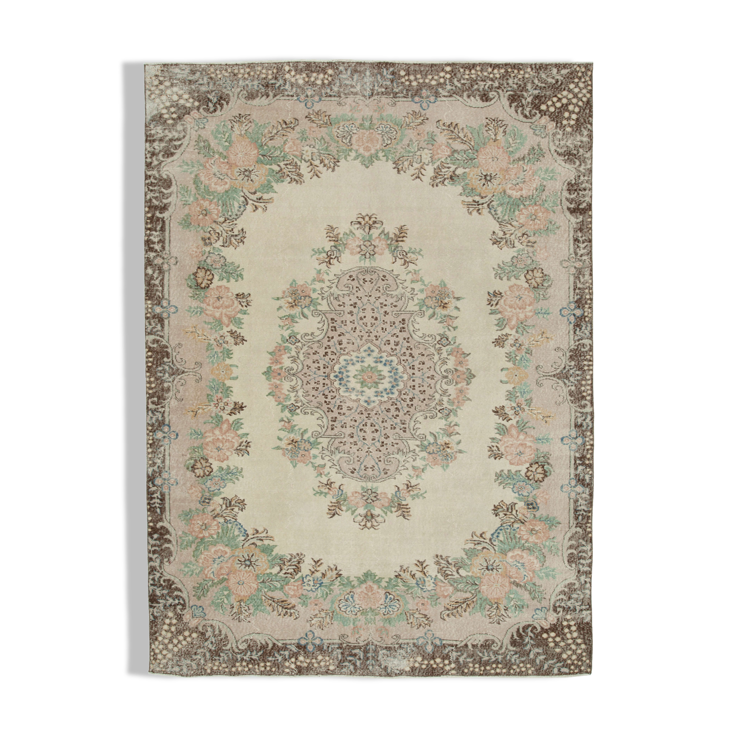 Hand-Knotted Antique Turkish Beige Rug 213 cm x 294 cm - 25059