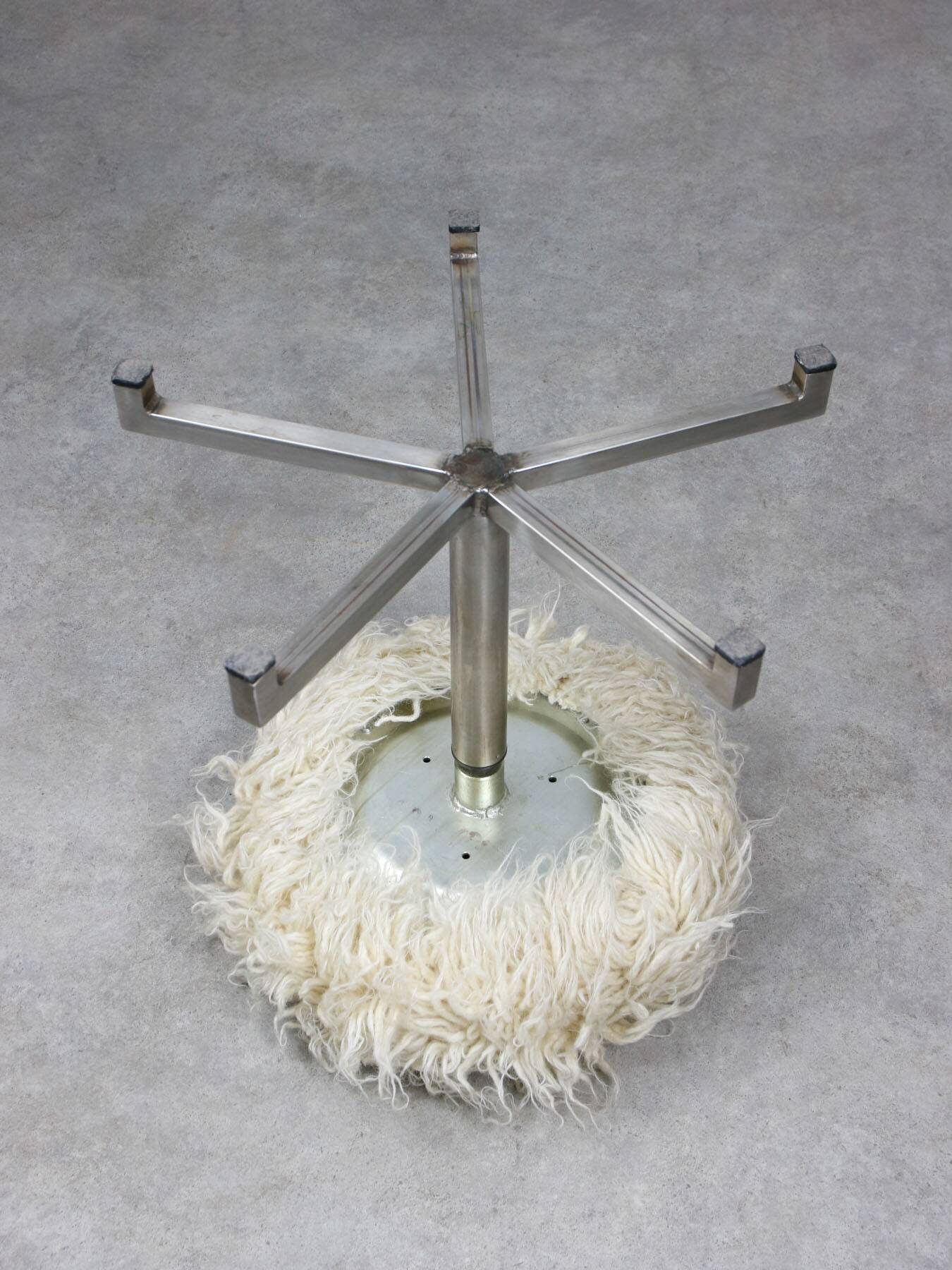 Modernist Bauhaus Swivel Stool in Chrome and Sheep, 1950s