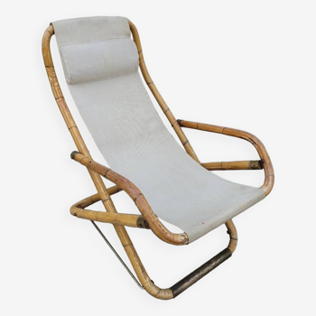 Fauteuil chaise longue transat vintage en bambou 1950s Italy