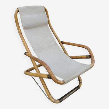 Vintage deckchair lounge chair in bamboo 1950s Italy