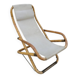 Fauteuil chaise longue transat vintage en bambou 1950s Italy
