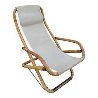 Vintage deckchair lounge chair in bamboo 1950s Italy