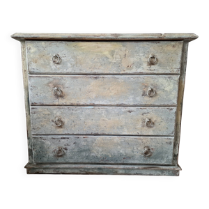 Commode patinée beige - bleu