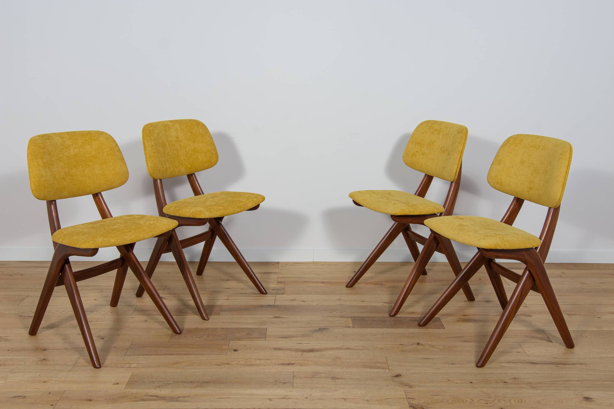 Mid-Century Teak Dining Chairs  Scissor by Louis van Teefelen for Wébé, Netherlands, 1950s, Set of 4