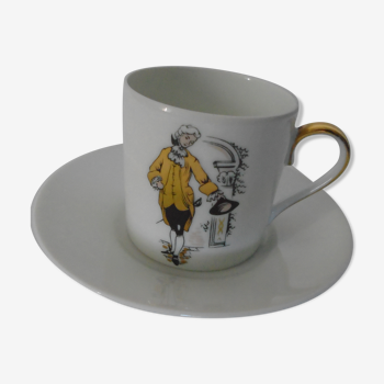 Tasse et sous-tasse fabrique royale Limoges porcelaine blanche & or