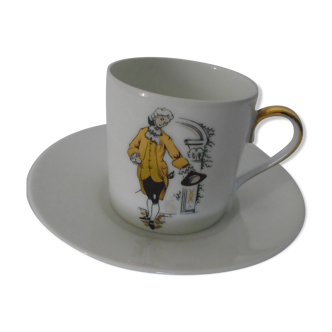 Tasse et sous-tasse fabrique royale Limoges porcelaine blanche & or