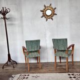 Pair of 50s Bridge armchairs vintage zebra pattern green