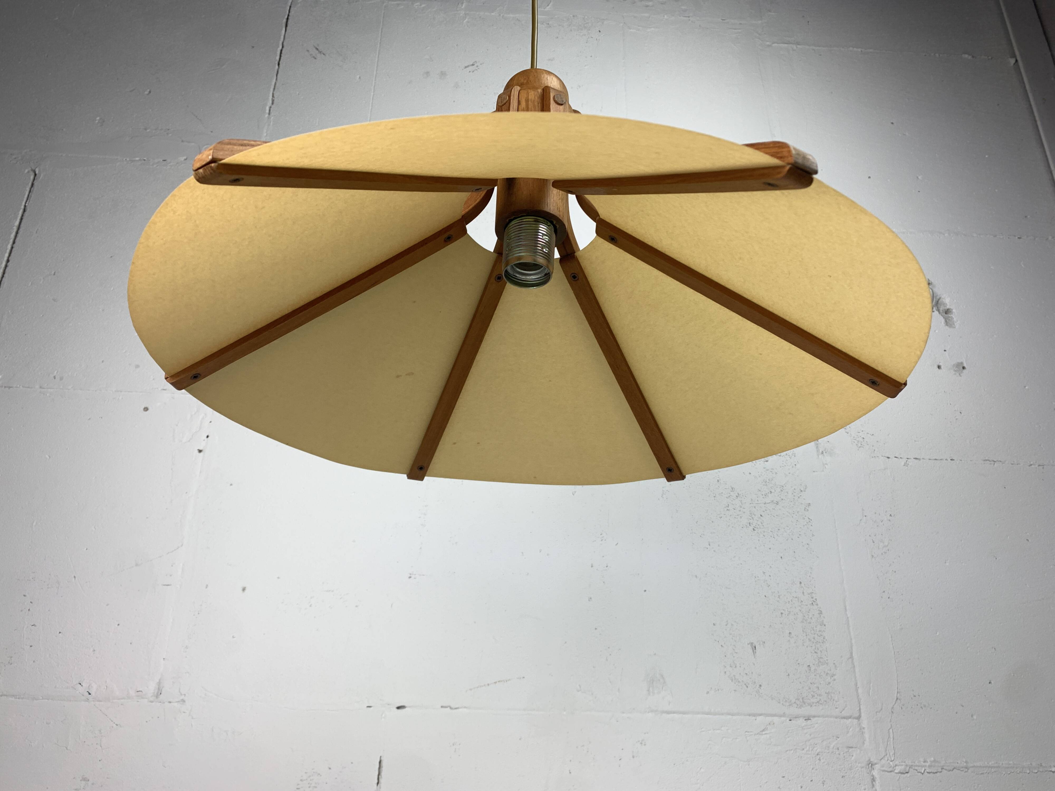 Midcentury teak and perkament pendant by Temde Leuchten, 1970s