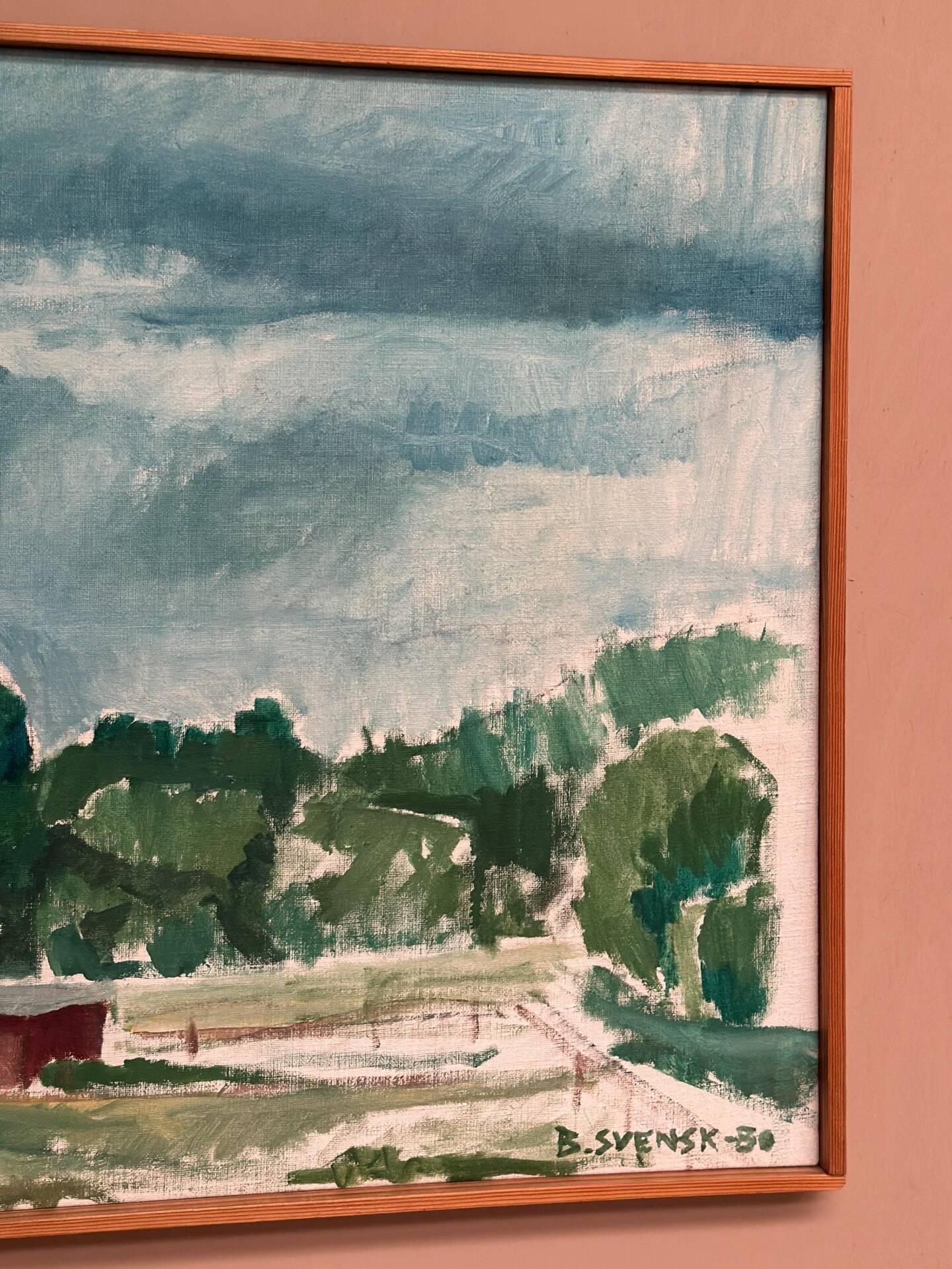 Original Swedish Oil on Canvas – “Milk Shed at Kaga” by Björn Svensk – Signed – Dated 1980 – Vintage & Framed
