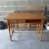 Bureau rotin & bois vintage deux tiroirs