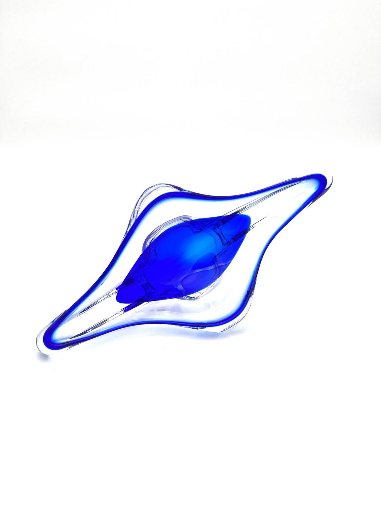 Grande Coupe Hospodka Cristal Bohême Sommerso Liseré Bleu Cobalt