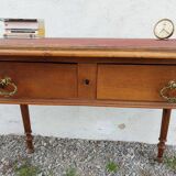 Old wooden desk, red felt top