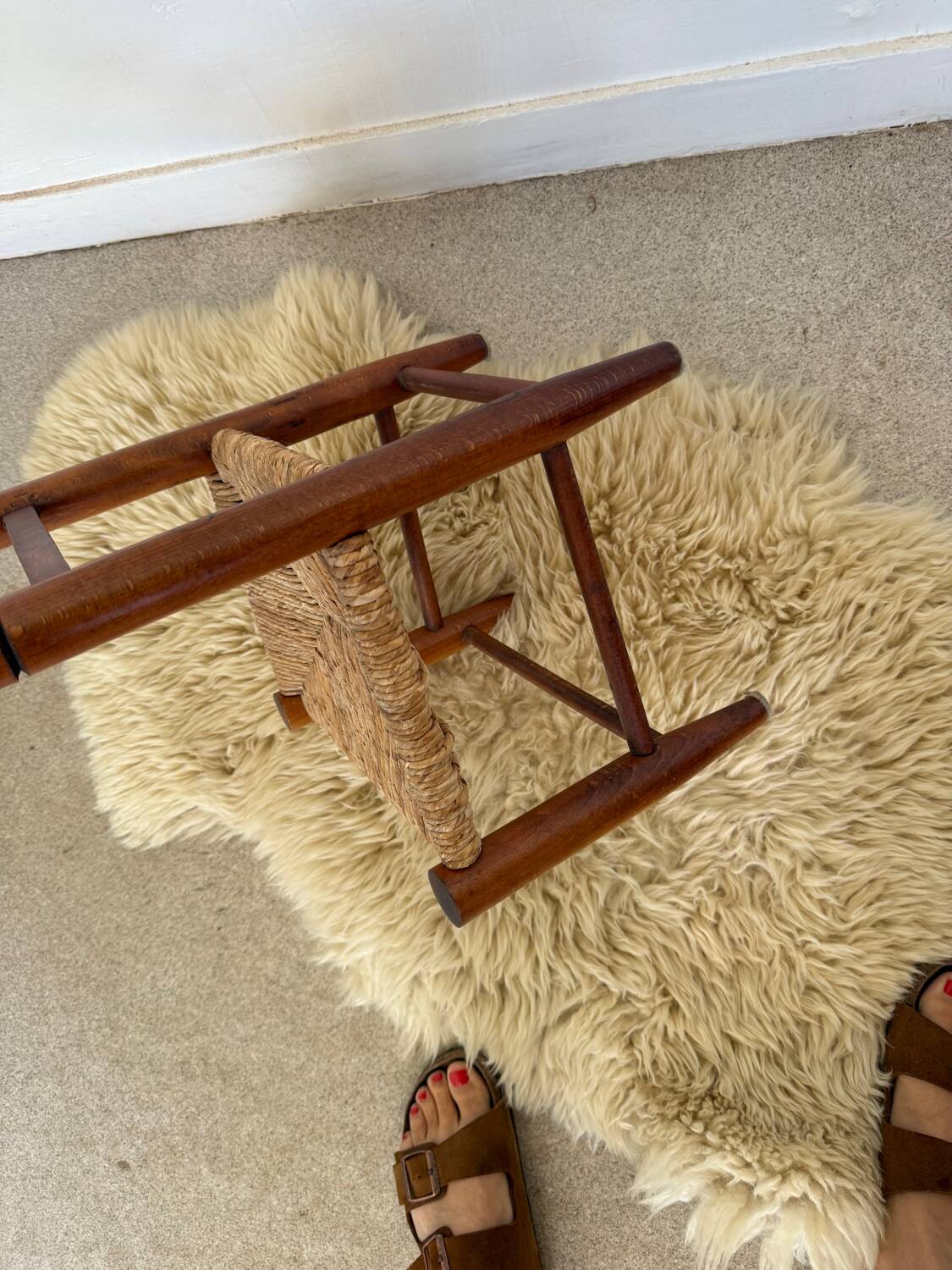 Vintage wooden and straw children's chair