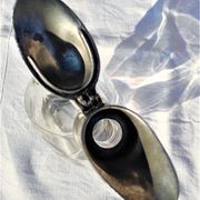 Old duck shaped decanter in crystal and tin
