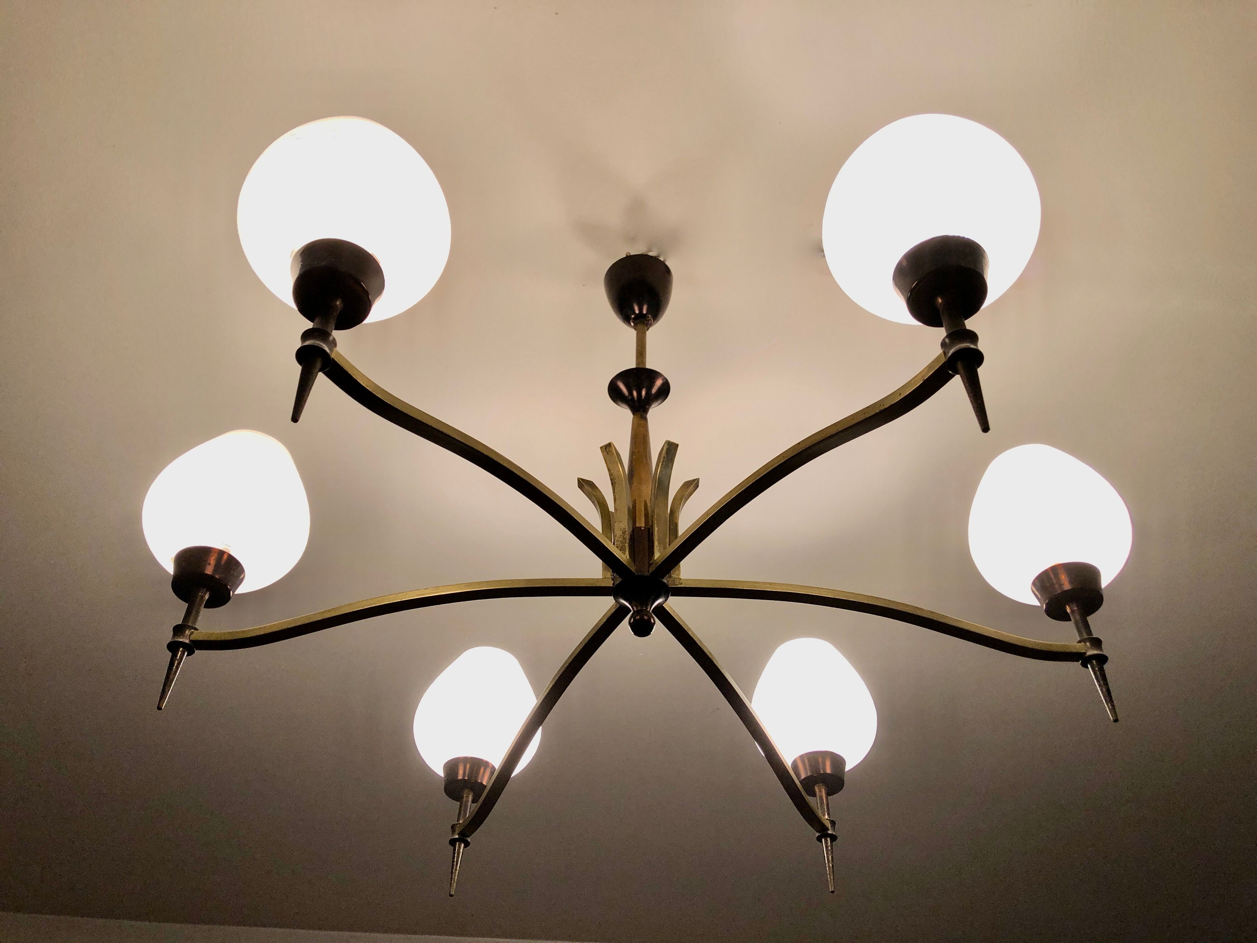 Modernist chandelier with 6 torches 1950