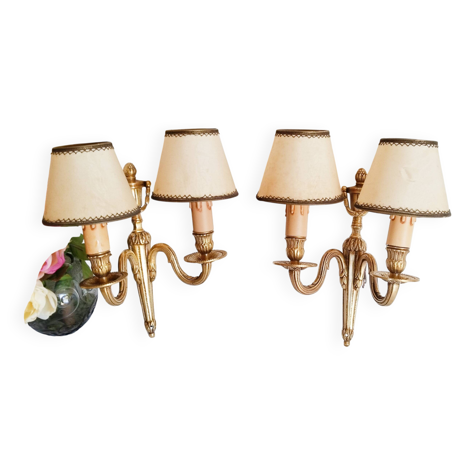 2-light wall lights in brass/bronze, Louis XVI style