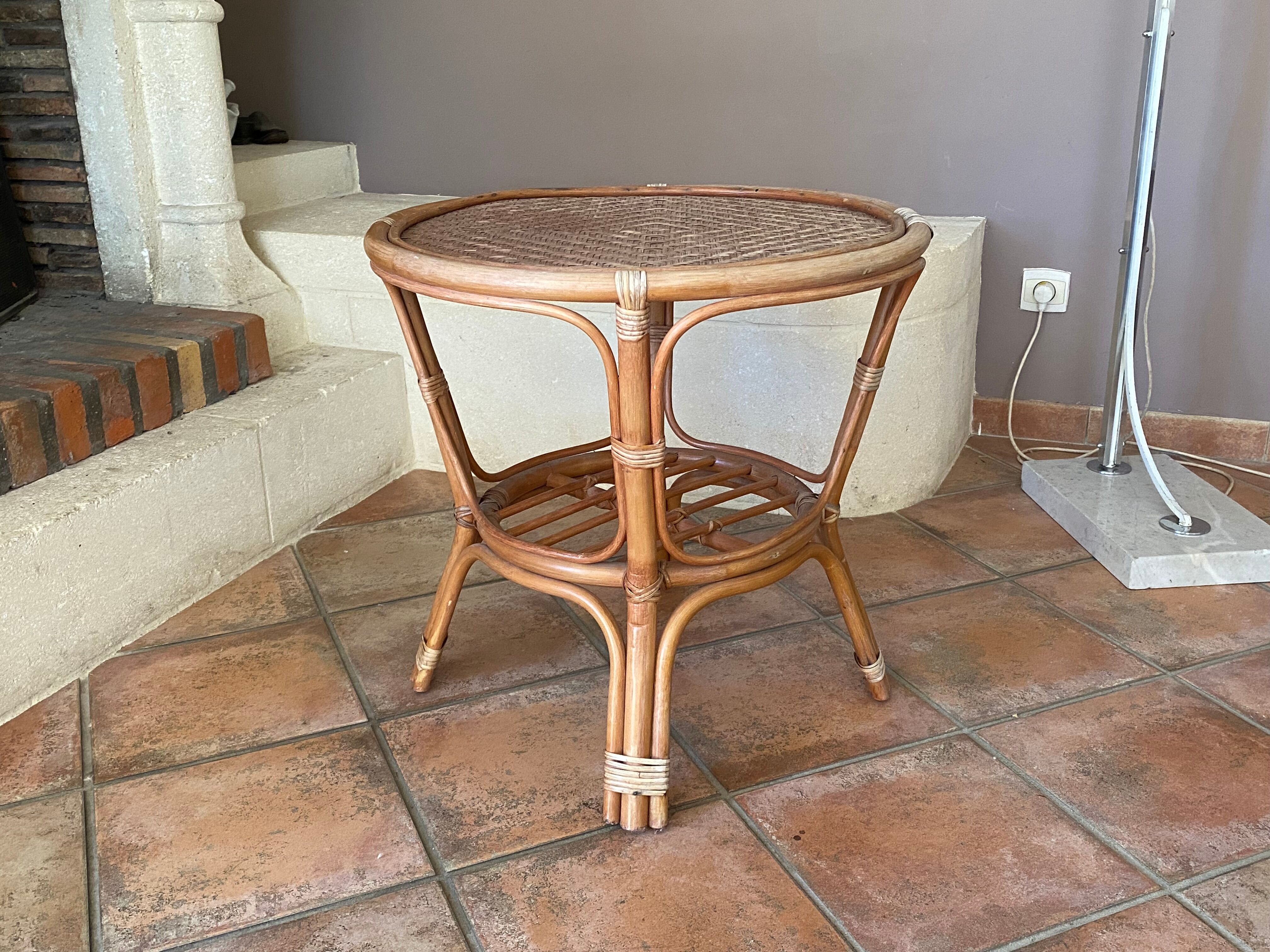 Arched rattan table and caning 1970