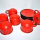 Set of 6 cups in red enamelled metal with vintage polka dots 1950-1960