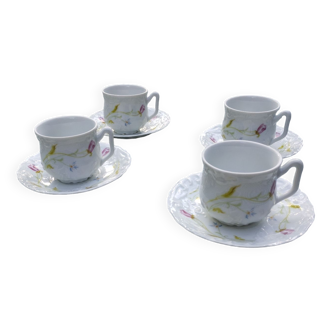 4 coffee cups + saucers in Limoges signed Tharaud