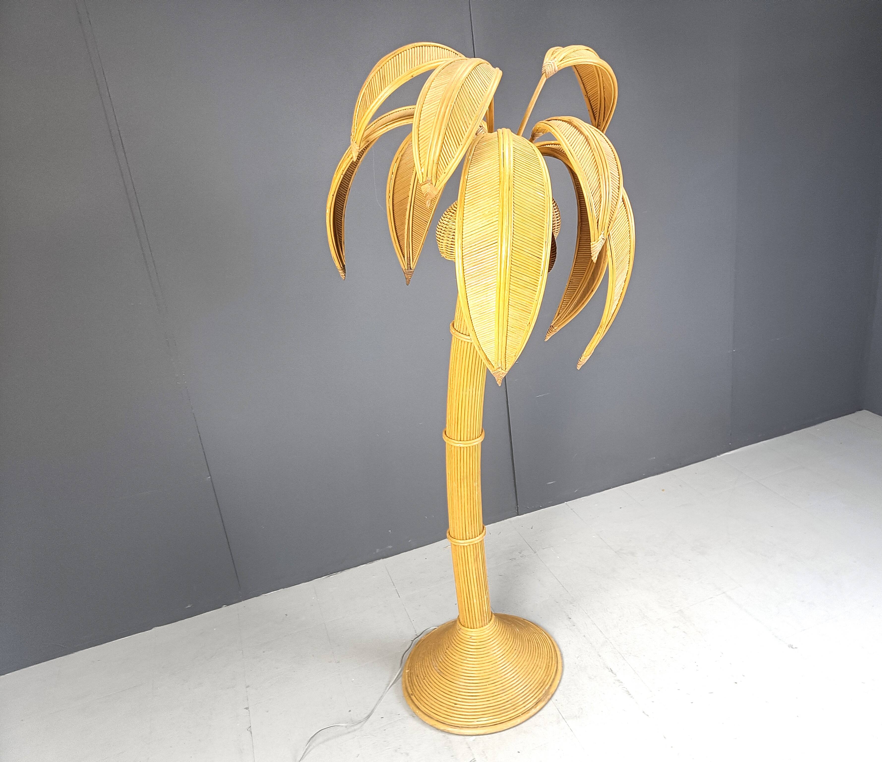 Vintage bamboo palm tree floor lamp, 1970s