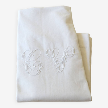 Drap lin/coton ancien grand monogramme