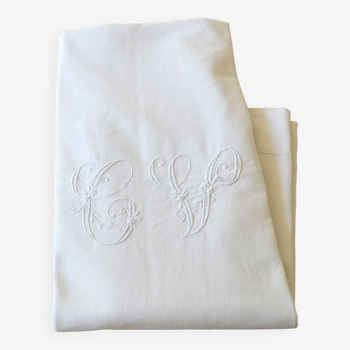 Old linen/cotton sheet large monogram