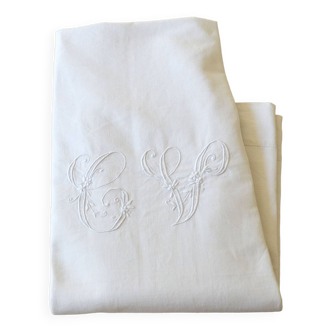 Drap lin/coton ancien grand monogramme