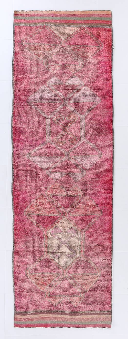Super Soft Pink & Red Vintage Runner Rug, 95x302Cm