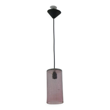 Suspension cylindrique en verre rose craquelé