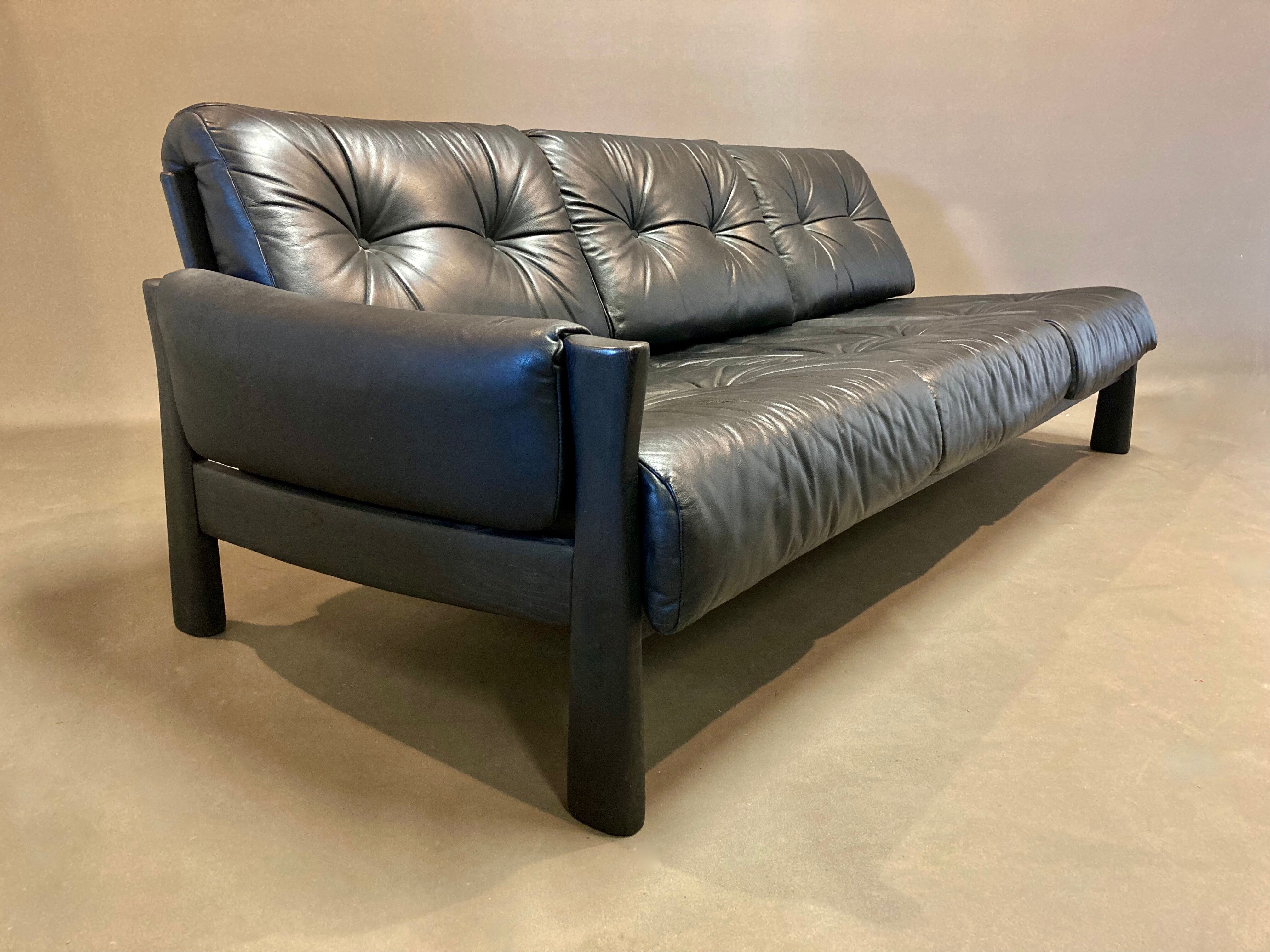 Sofa 5 places modular black leather design 1960