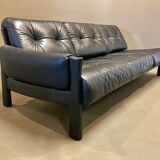 Sofa 5 places modular black leather design 1960