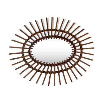 Vintage rattan sun mirror 1970