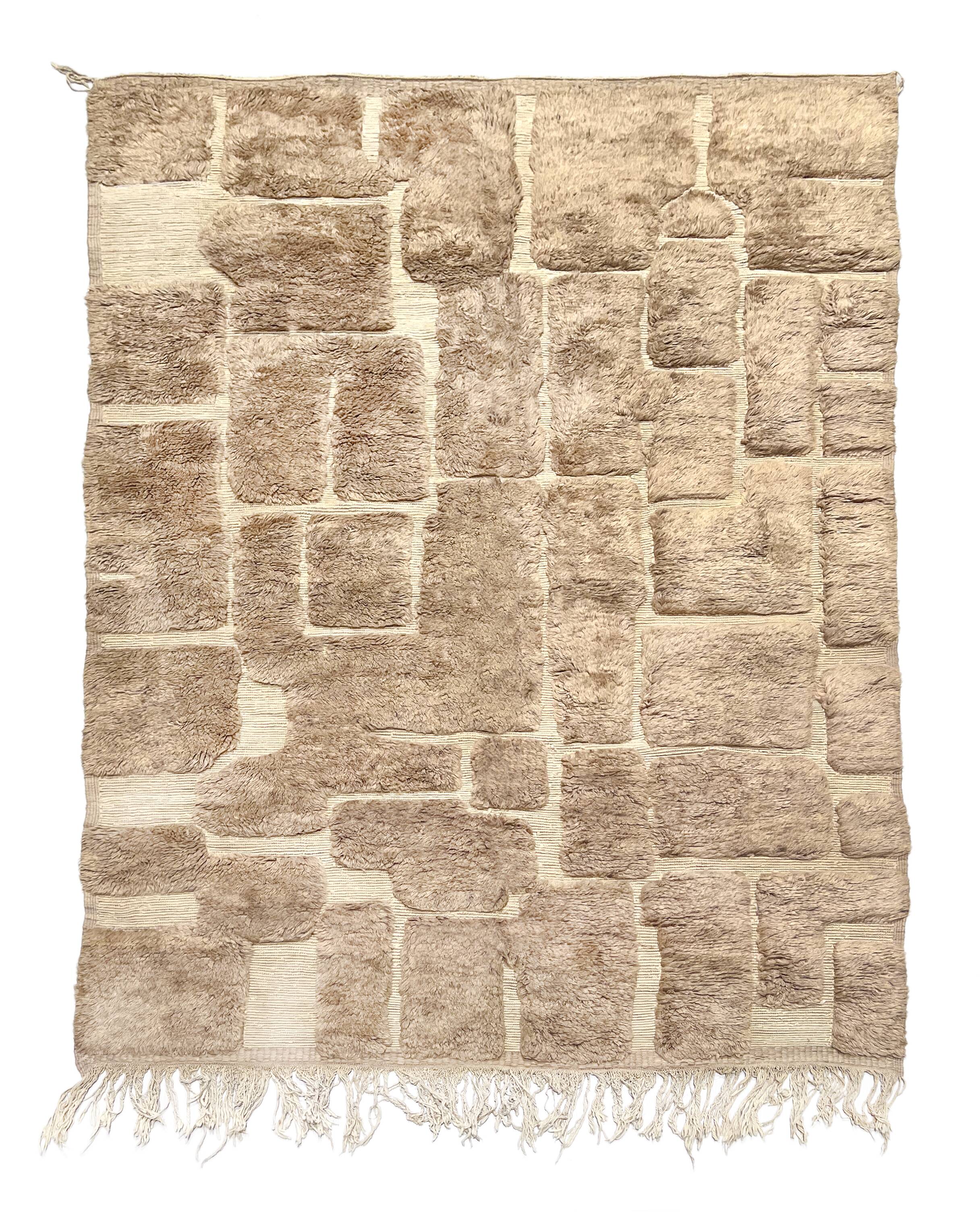 Berber rug M'rirt, iced brown with engraved patterns, 3.03x2.05m