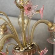 Murano glass chandelier Venetian flowers, circa 1950/1970 pink yellow