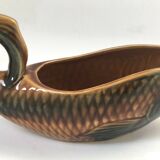 Sauciere fish Sarreguemines France chestnut majolica vintage