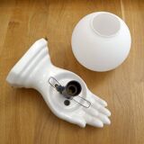 Vintage wall lamp with outstretched hand & opaline globe