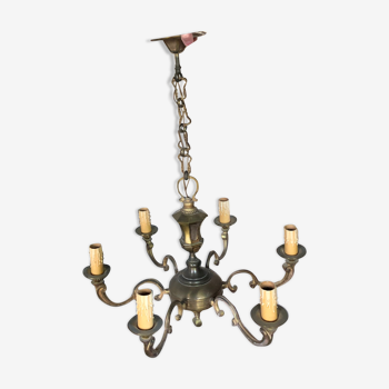 Lustre bronze massif 6 chandelles