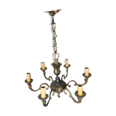 Lustre bronze massif 6 chandelles
