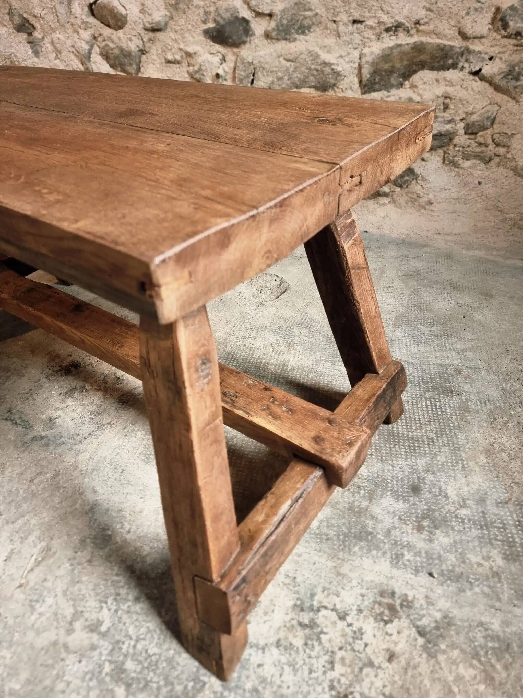 19th Century French Oak Farmhouse Bench - Handcrafted Rustic Work Table