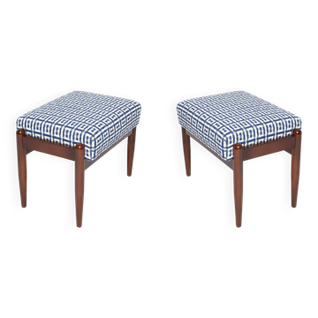 Pair of GFM mid-century stools in Dedar jacquard tweed, E. Homa, Europe, 1960s.