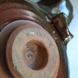 Antique stoneware teapot and its six signed bowls