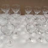set of 23 champagne glasses or wine glasses in chiseled crystal.