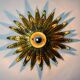 Sun wall lamp by Ferro Arte, metal and gold leaf, Spain 1970