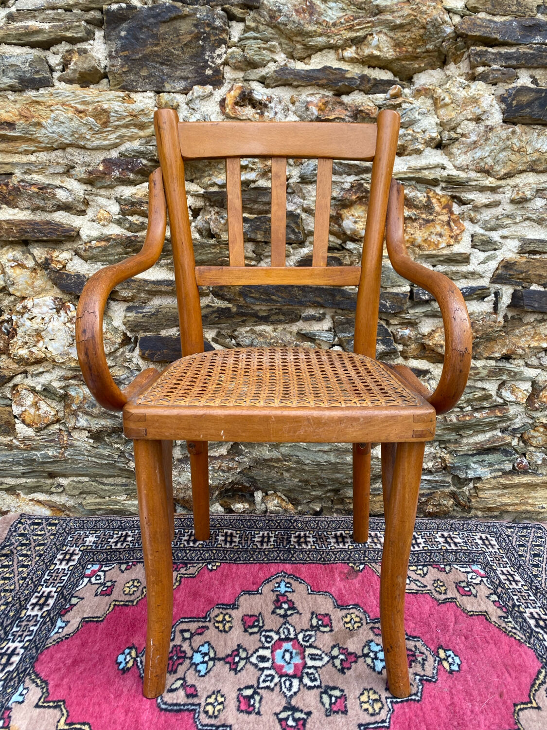 Children's bistro chair in wood and caning