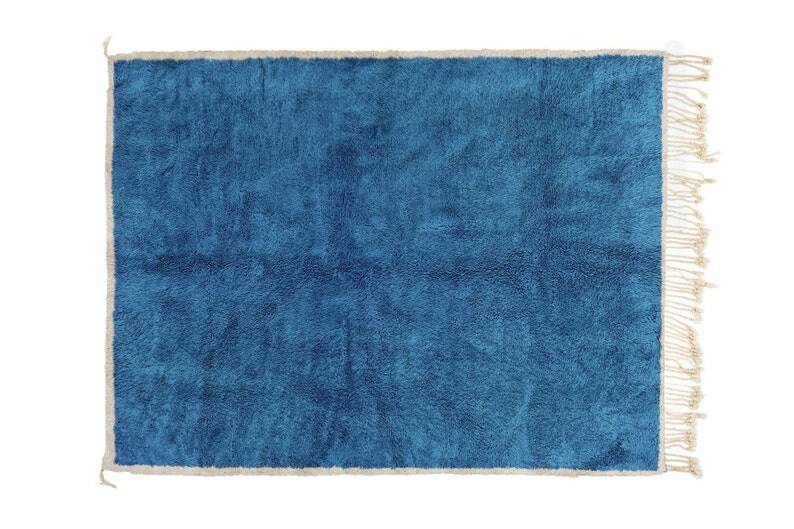 Moroccan blue rug with orange, black, gray, brown square 250cmx150cm